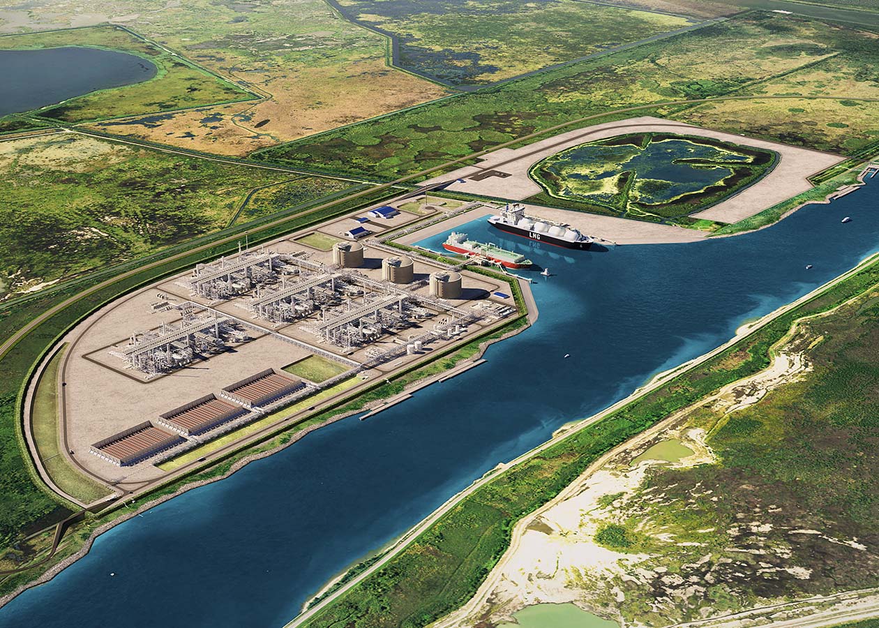 Port Arthur LNG Phase 2 viewed from an aerial view