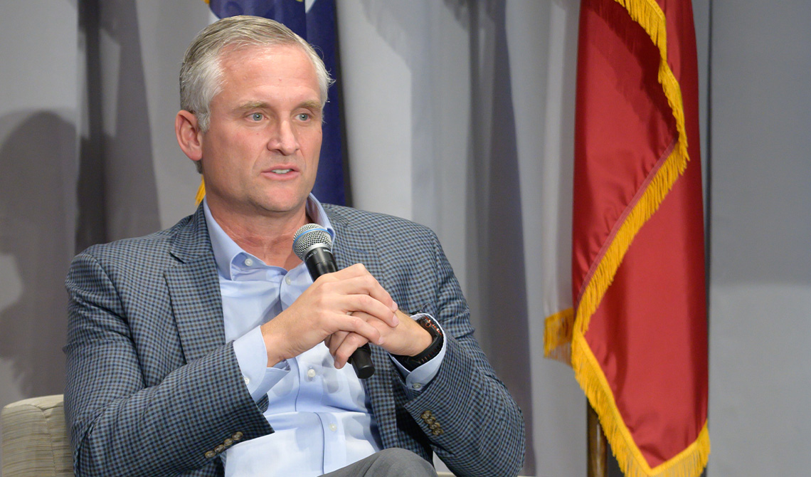 Justin Bird speaking on a panel