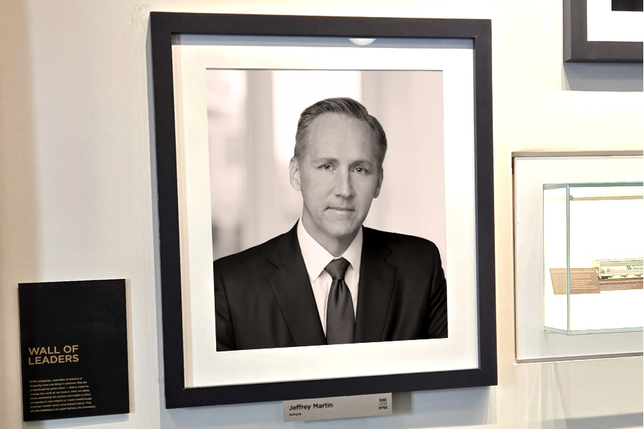 Jeffrey W. Martin, Chairman and CEO of Sempra on the Wall of Leaders at the New York Stock Exchange